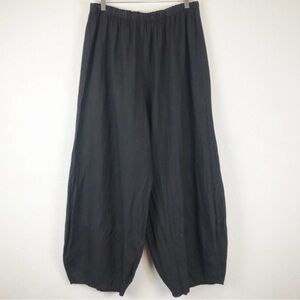 Bryn Walker Pull-On Linen Lantern Pants Wide Leg Elastic Waist No Pockets Black